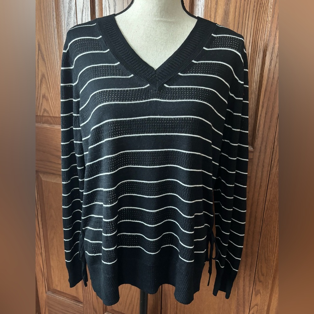 Maurices Black and White V-Neck Striped Sweater